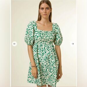 Frnch Emy mini dress green floral puff sleeve square neck women’s large